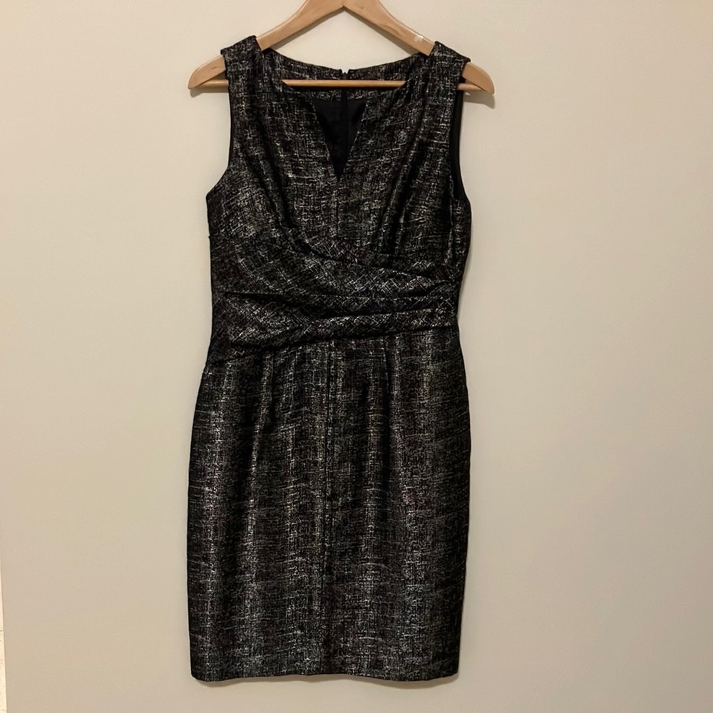 Adrianna Papell sheath dress in black and gold